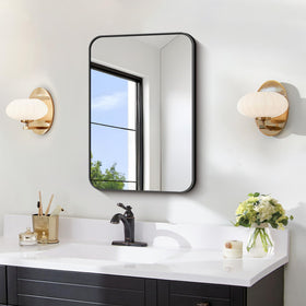 FORBATH black 16x24 bathroom mirror over sink enhances daily grooming.