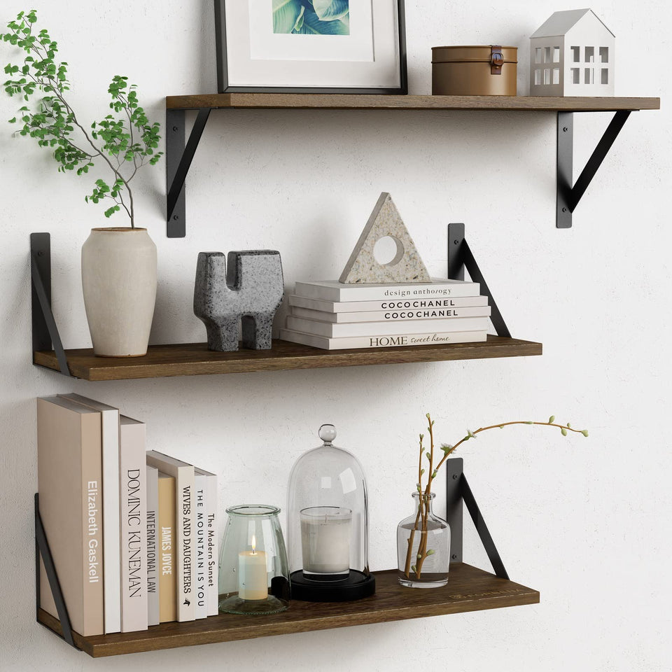 Forbena 24-inch floating shelves left view showcases rustic wood and space-saving display.