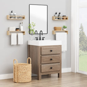 Four-pack nursery shelves providing off-floor storage and easy reach.