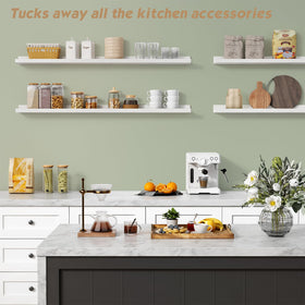 Forbena 48-inch white shelves in use in a living room display.