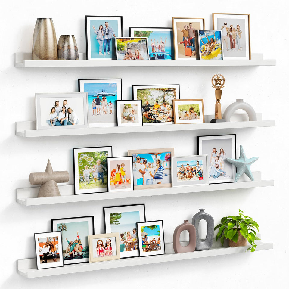 Forbena 48-inch white lip display shows a tidy photo wall with secure frames.