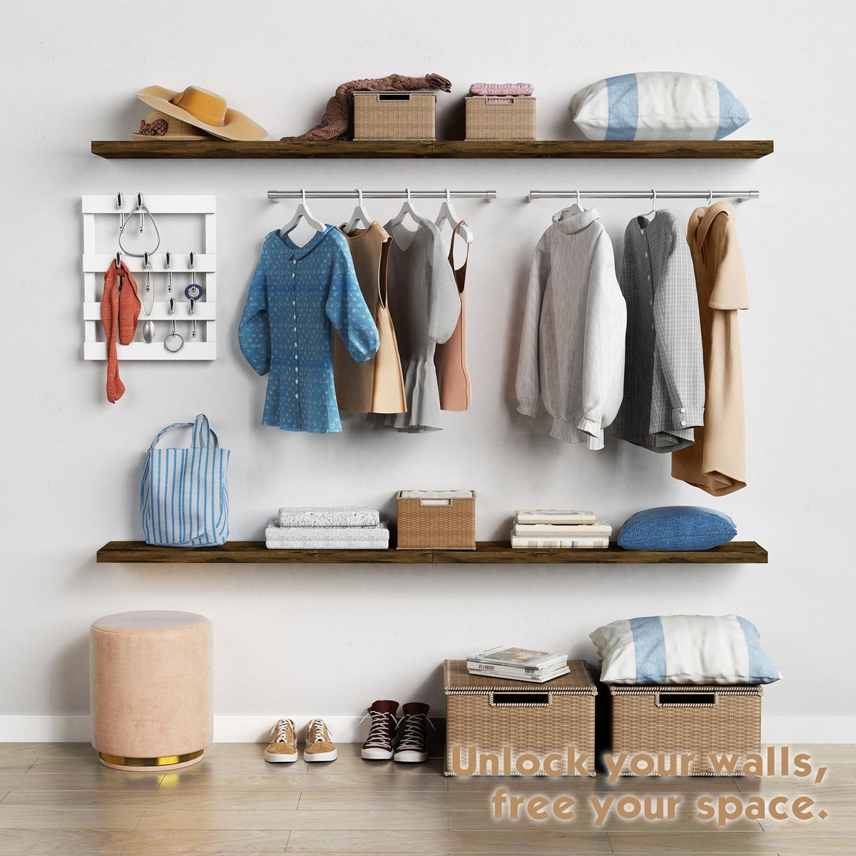 Forbena 72-inch layout option using three shelves in a line