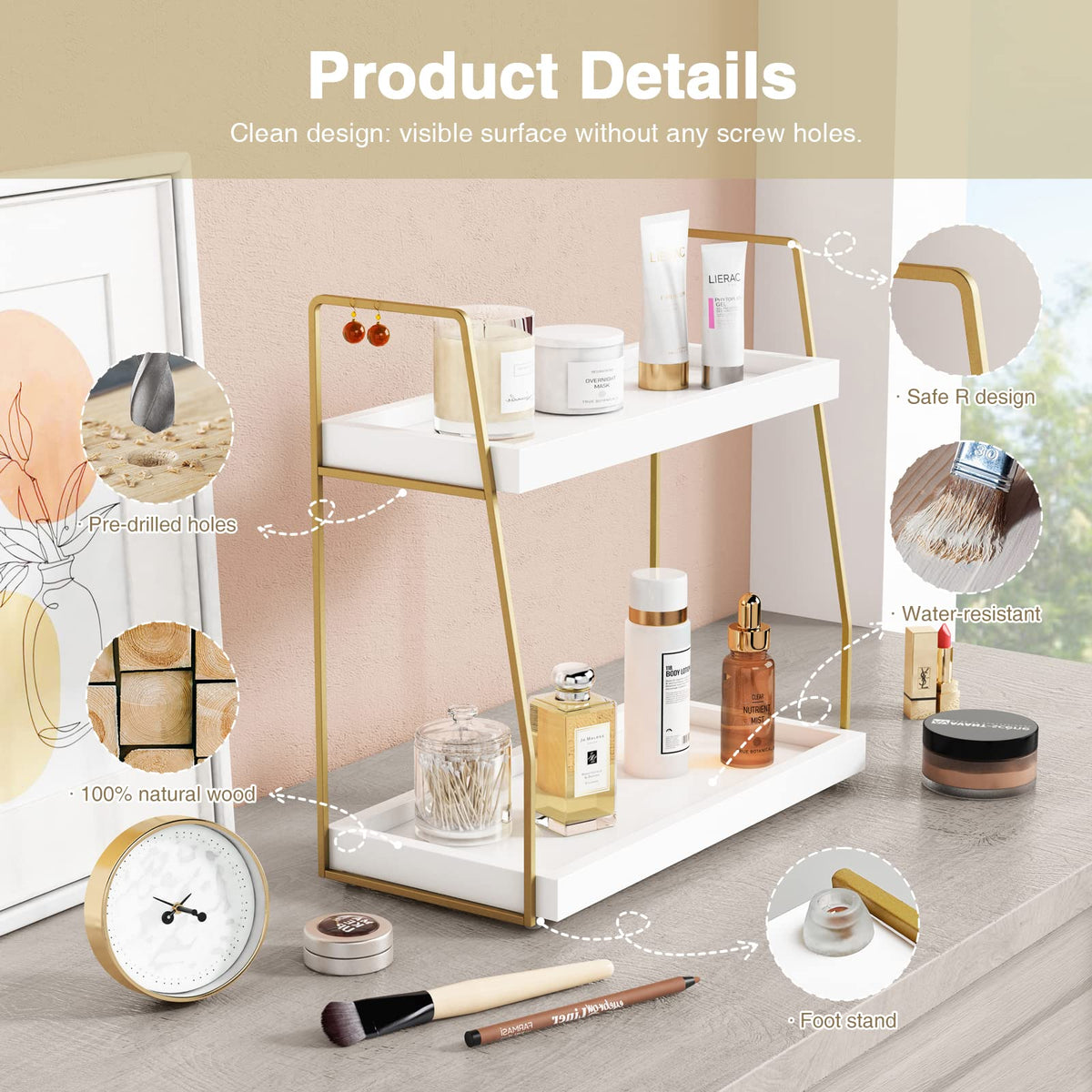 Forbena close-up reveals premium painted paulownia wood and gold frame