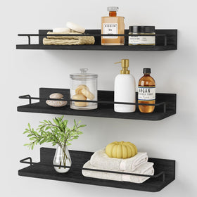 Forbena black floating shelves assembly demonstrates lip rail stability for secure storage