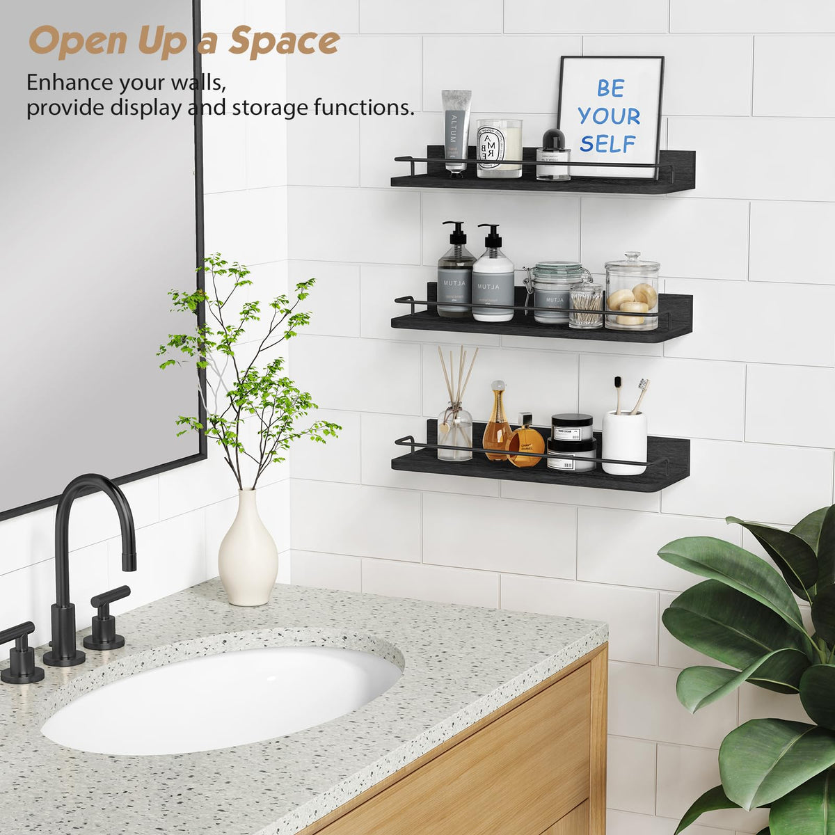 Forbena black floating shelves bedroom decor blend function and style