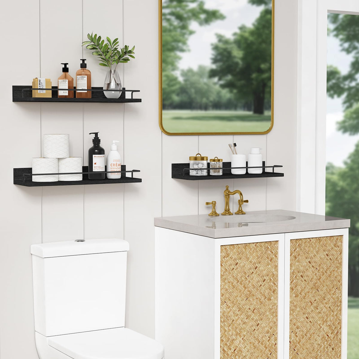 Forbena black floating shelves installation highlights sturdy mounting and space-saving design