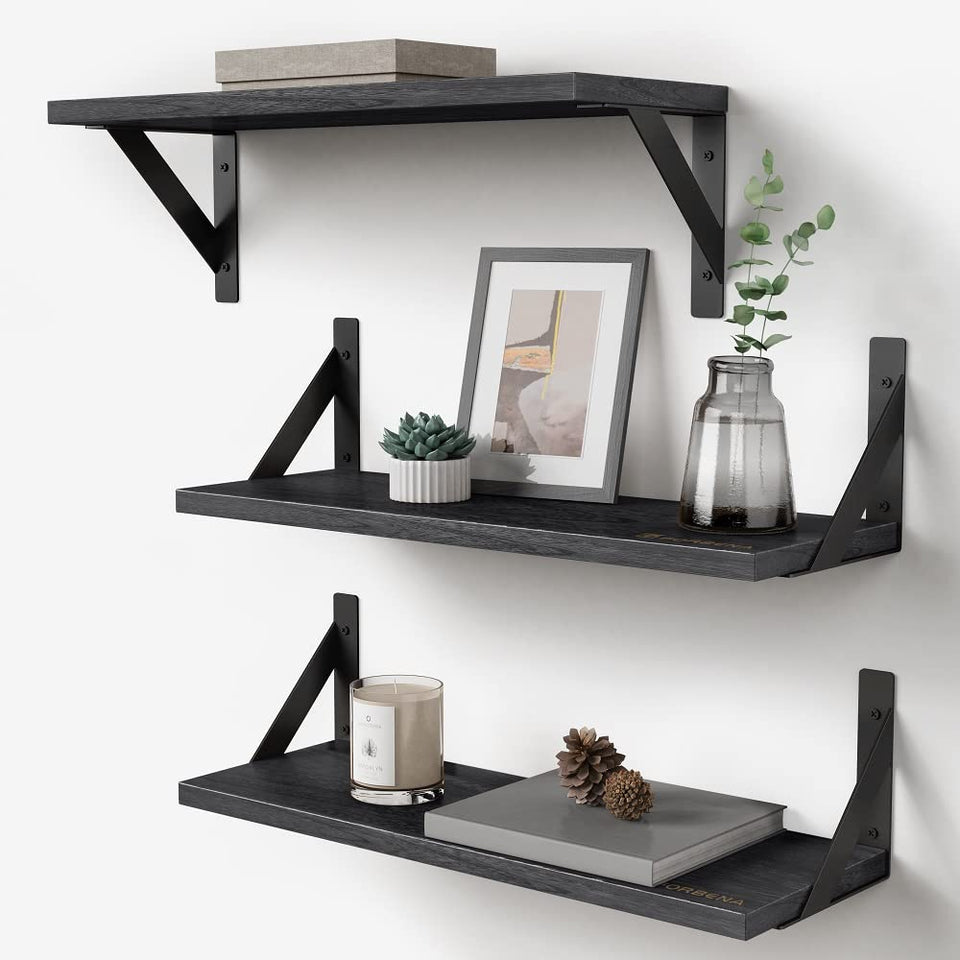 Forbena black floating shelves wall trio for versatile storage and display