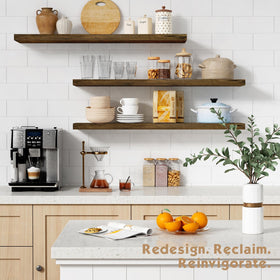 Forbena dark brown MDF wall shelves blending rustic warmth with modern hardware