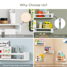 Forbena easy-install nursery shelves in white simplify wall organization.