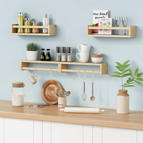 Easy-installation wall-mount shelf by Forbena with natural finish.