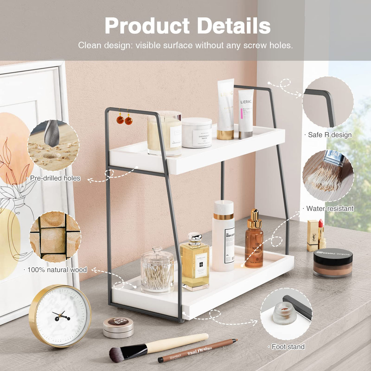 Forbena elegant bathroom decor with premium wood and gray metal frame