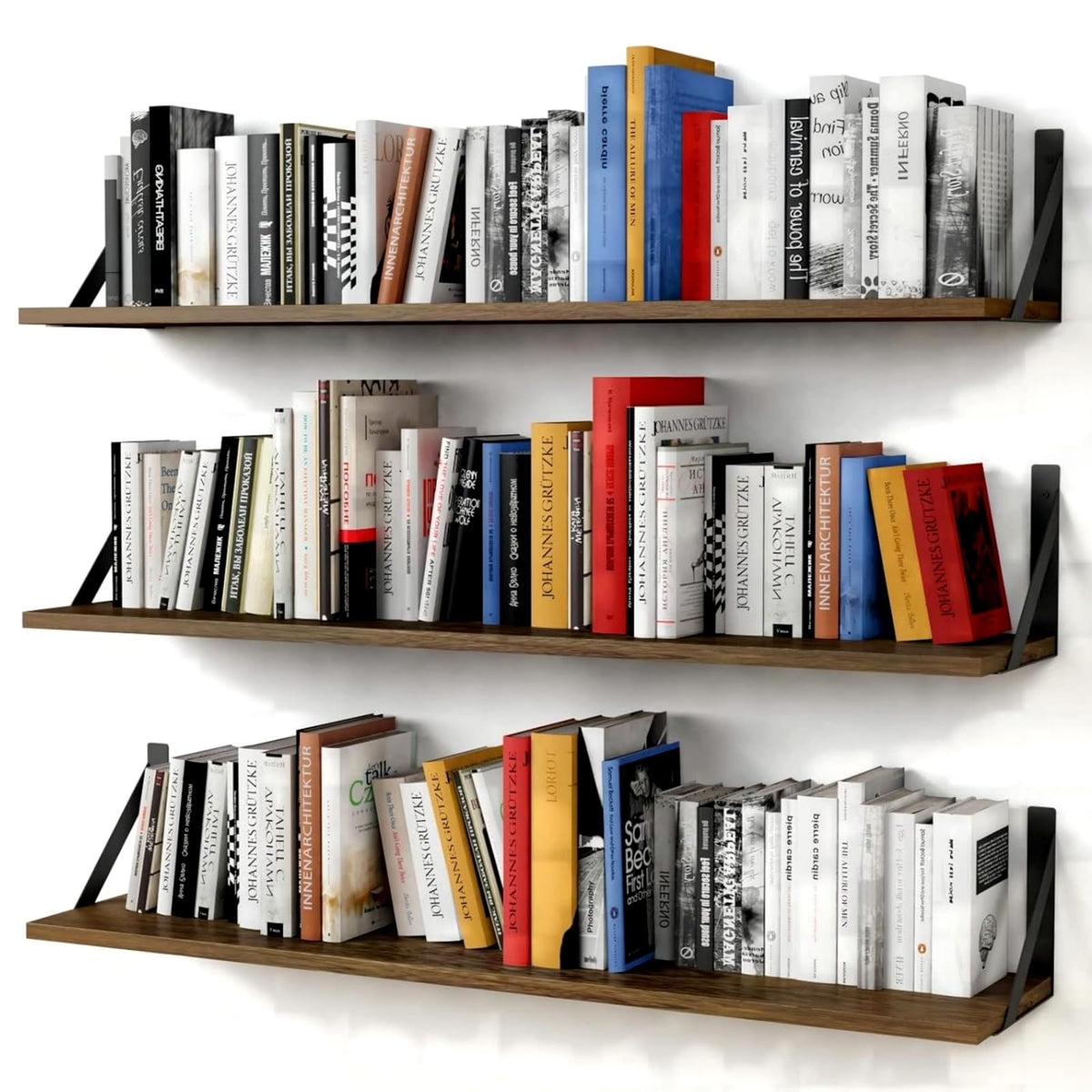 Forbena floating wall shelves in a 3-panel layout for organized storage.