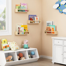 Forbena floating bookshelves in a kids room with simple, accessible storage.