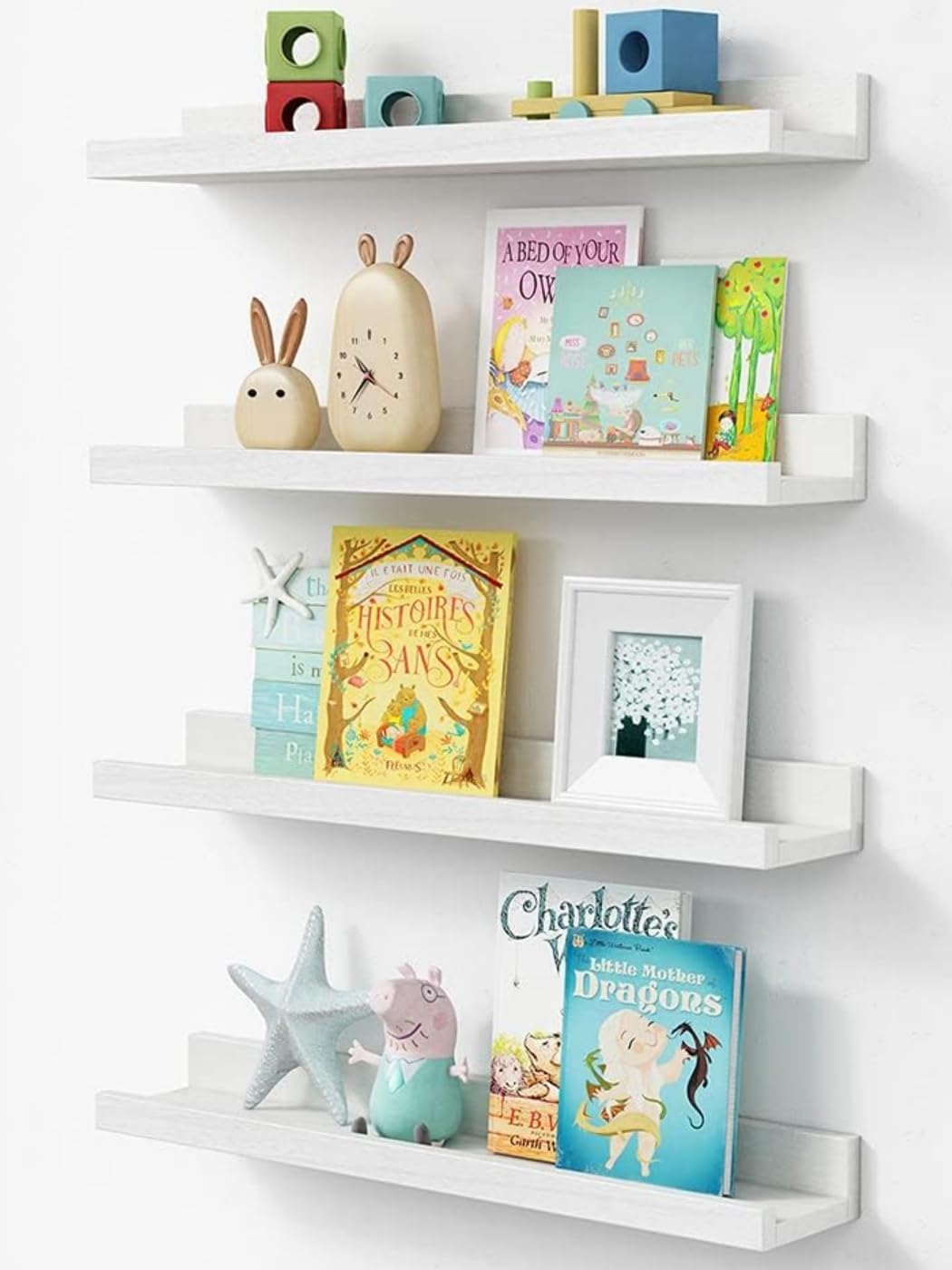 Forbena floating nursery shelves 24inch set4 neatly display books, saving wall space