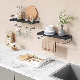 Forbena floating shelves used in a bedroom for organization and decor.