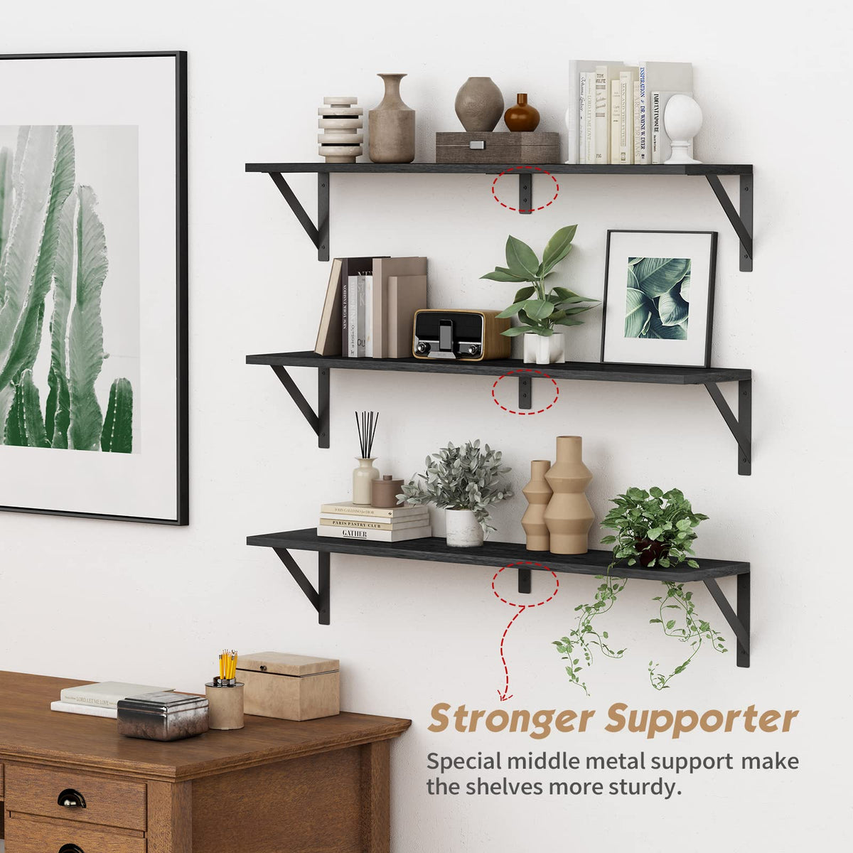 Forbena triangle-bracket design provides sturdy book and object support.
