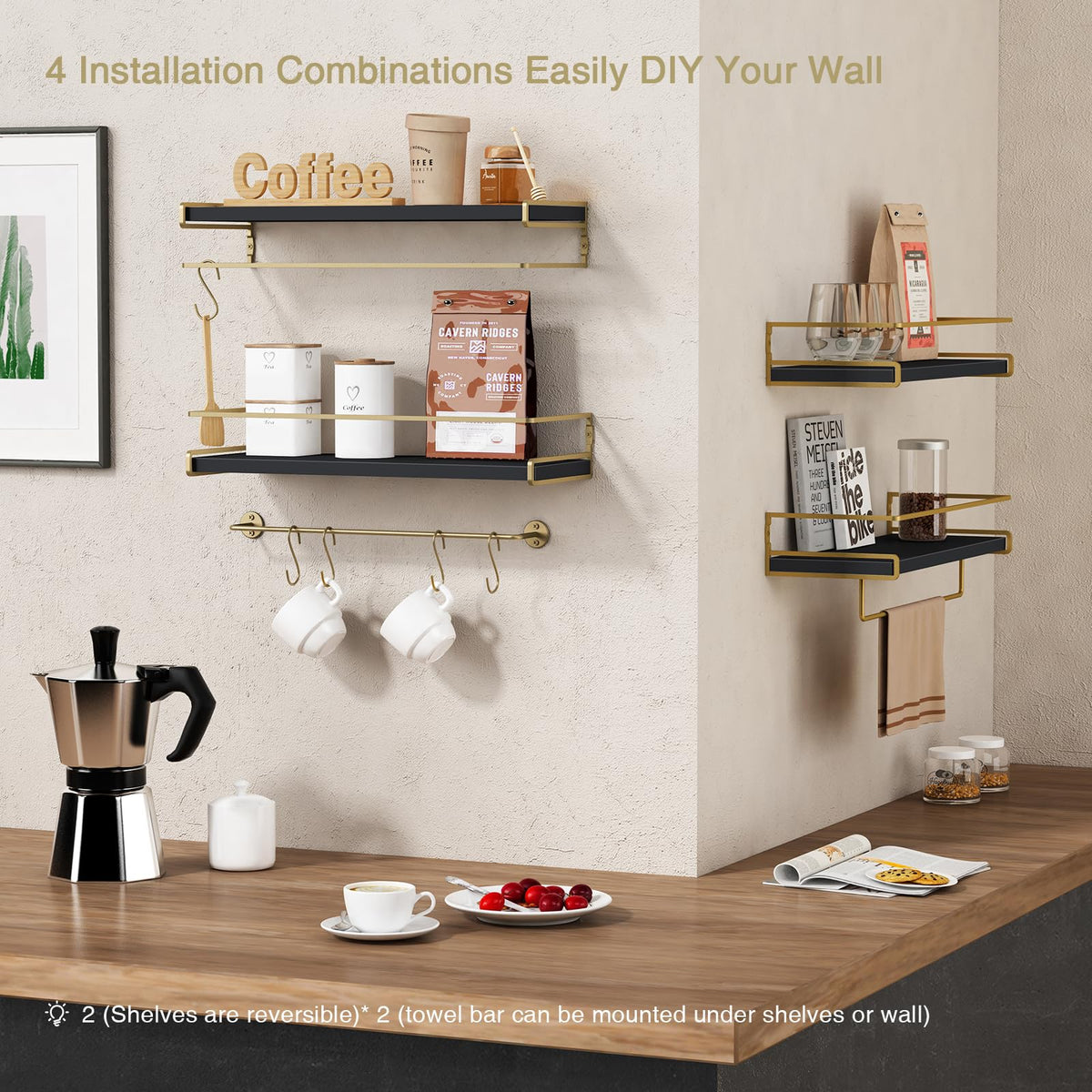Forbena floating shelves with towel bar ideal for bathroom toiletries and towels