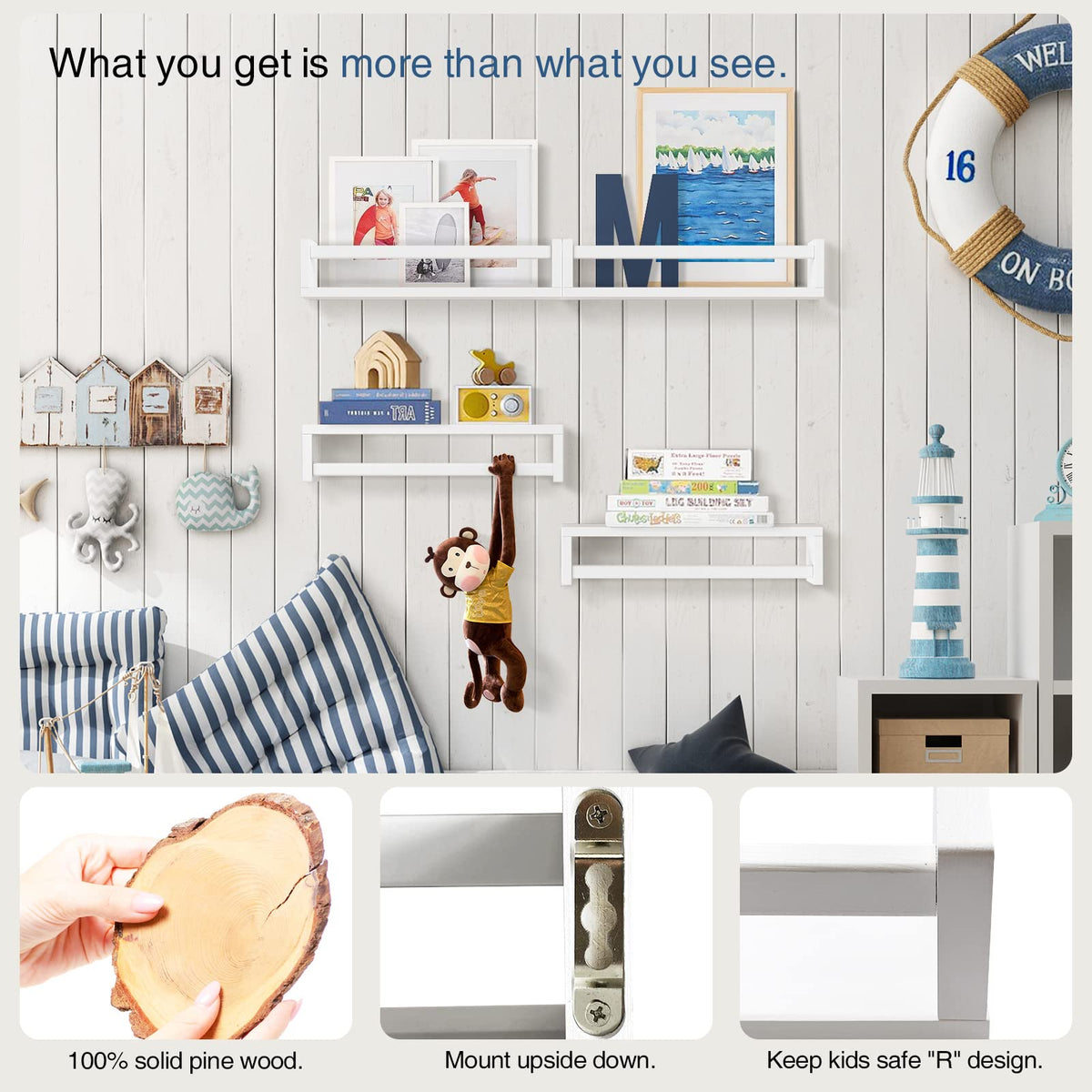 Forbena kids-room toy storage shelves in white simplify clutter and display favorites.