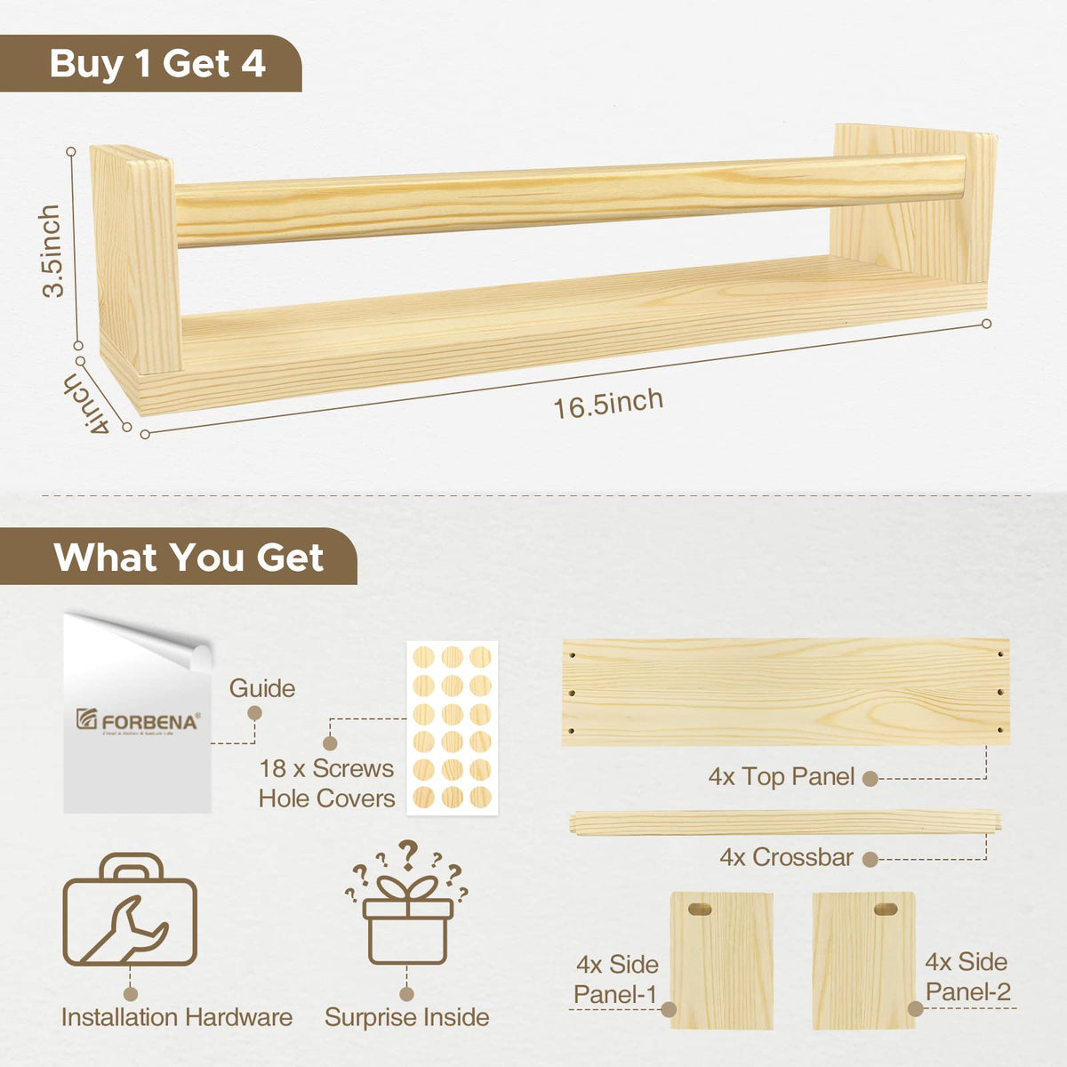 Light wood finish shelves from Forbena blending warmth with practicality.