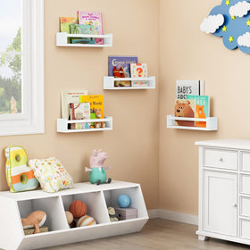 Forbena nursery decor storage shelves in white offer versatile mounting options.