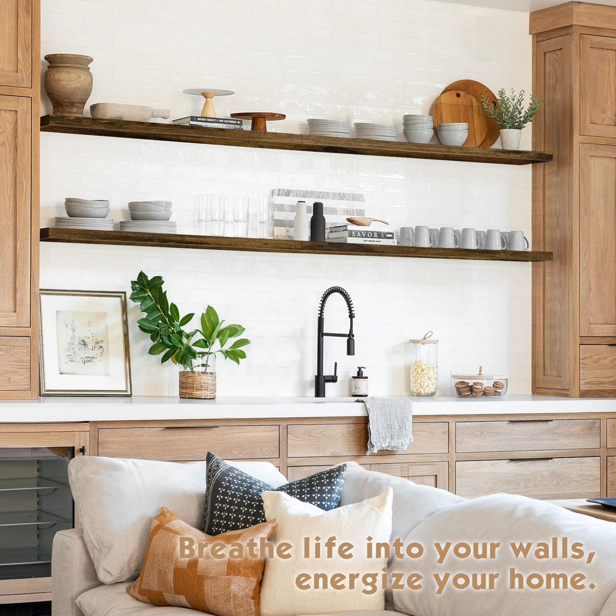 Forbena rustic wood shelves ideal for kitchen, office, or living room organization