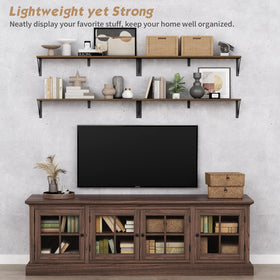 Forbena triangle-bracket shelves with flexible display options.