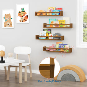 Forbena walnut shelves in playroom use, keeping toys organized.