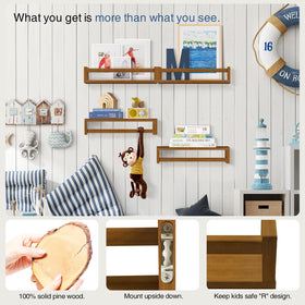 Forbena versatile nursery shelves in walnut color suit any space and decor style.