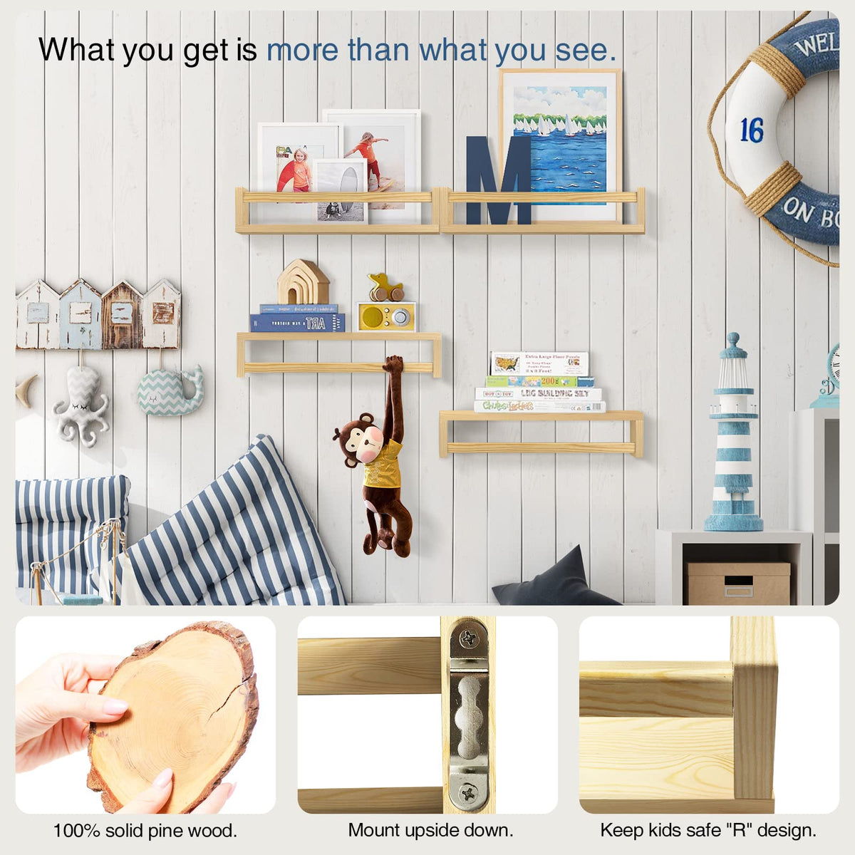 Versatile wall shelf mounted upside down for creative storage options.