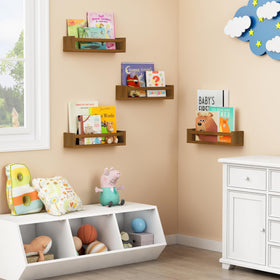 Forbena wall-mounted kids bookshelf solid pine ideal for tidy playrooms and easy access.