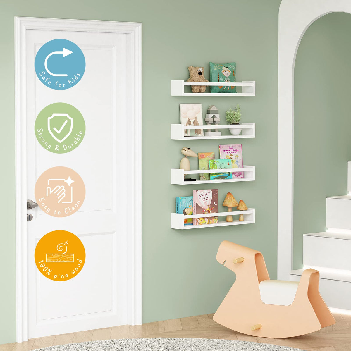 Forbena wall-mounted shelves crafted from durable pine wood.