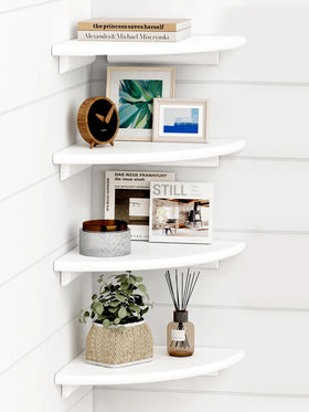 Forbena white corner shelves set4 wall-mounted for tidy storage and display.