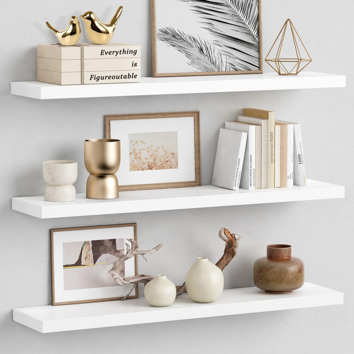 Forbena white 36-inch floating shelf side view shows slim, space-saving profile.