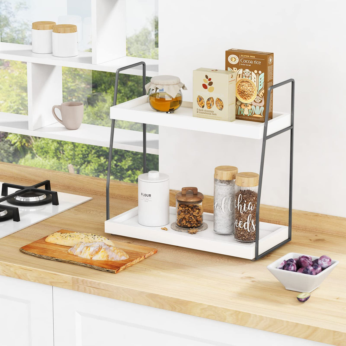 Forbena white and grey coffee bar organizer ideal for countertop organization