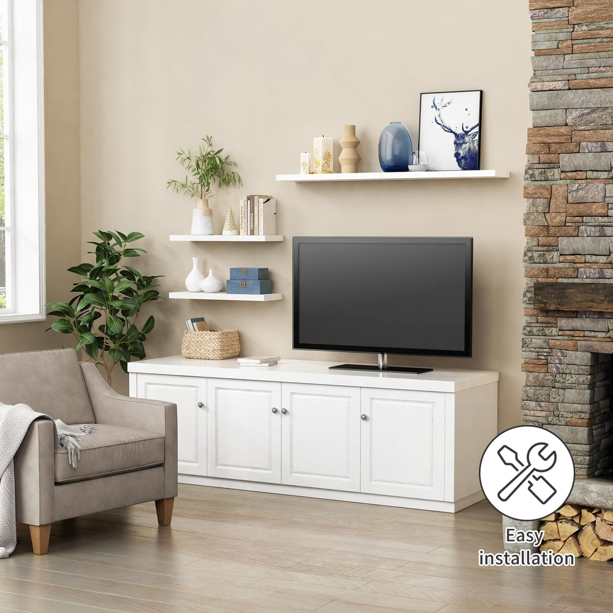 Forbena white wall shelves used as decor display in a bedroom