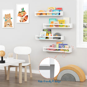 Forbena white wood shelves suitable for kitchen or bathroom use.