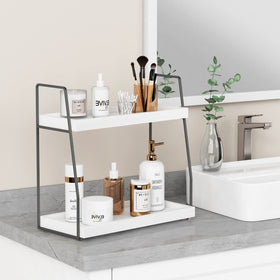 Forbena wood shelf tray for vanity storage adds elegant, natural warmth