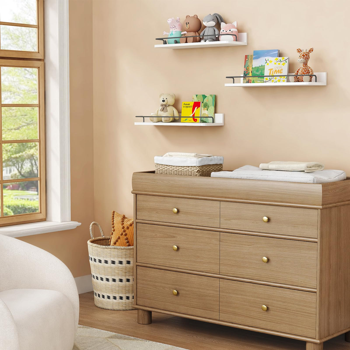 Forbena wood-texture storage shelves offer versatile decor and organization.