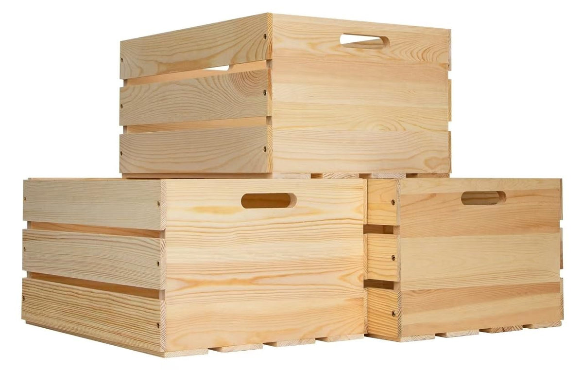 FORBRADS pine crate front view with natural wood finish for stylish storage