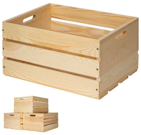 FORBRADS pine wood crate front view shows natural finish and versatile storage options.