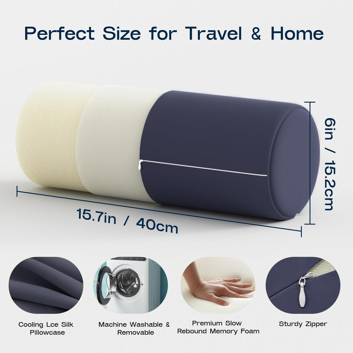 Forcanby neck roll pillow side view demonstrating versatile alignment for side sleepers