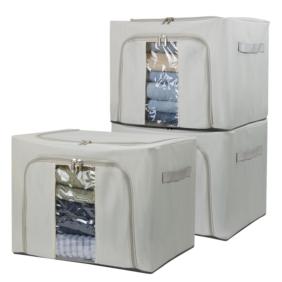 Fordonral 36L bins with metal frame provide sturdy closet organization on a shelf.