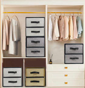 Cosmetics and toiletries storage bin by Fordonral in gray fabric.