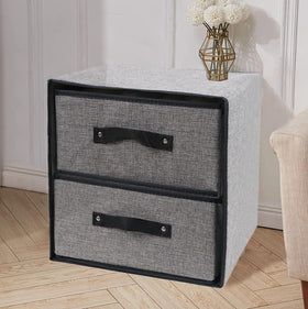 Fabric storage bin collapsible gray by Fordonral shown on shelf.