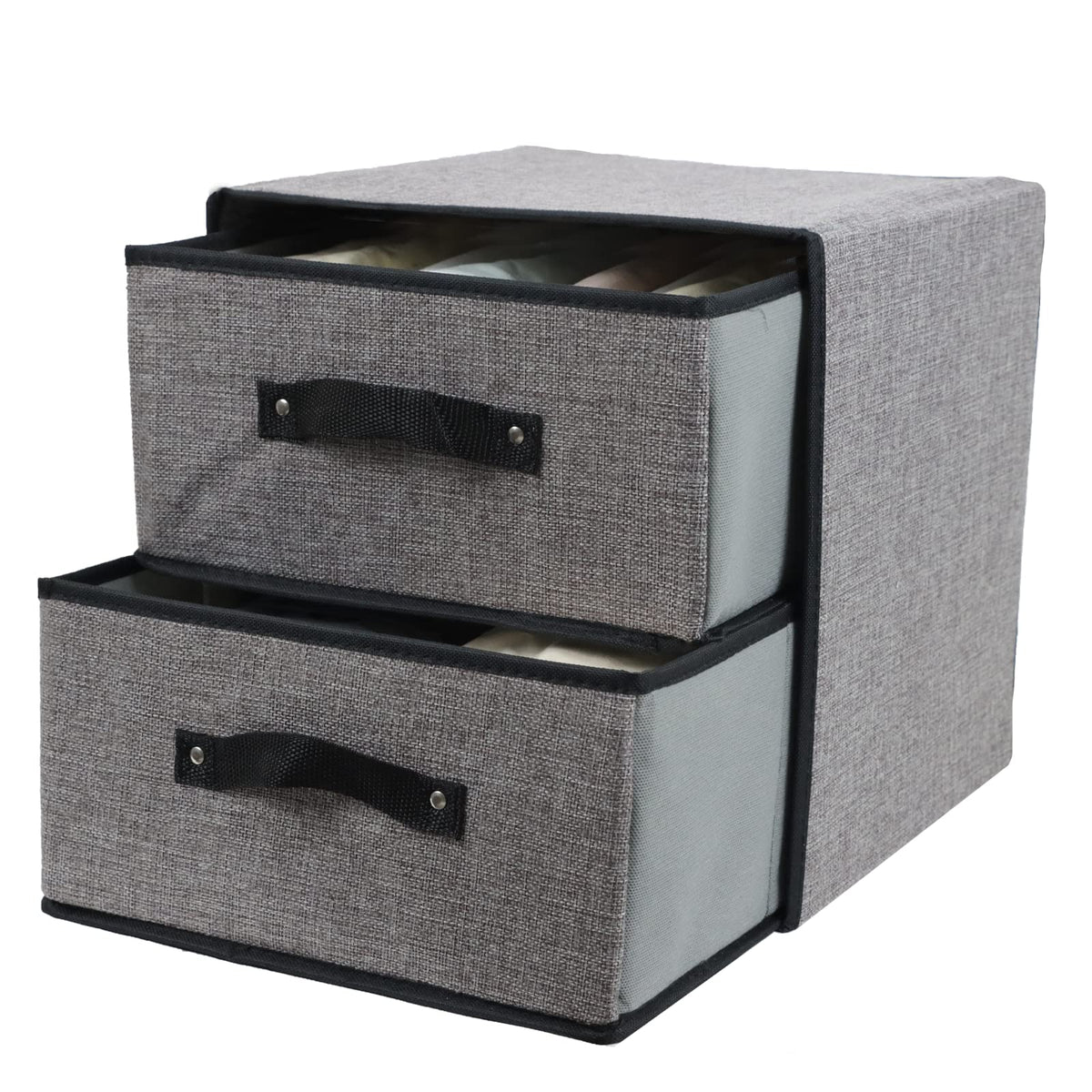 Fordonral linen closet organizer with two drawers in gray stores underwear neatly.