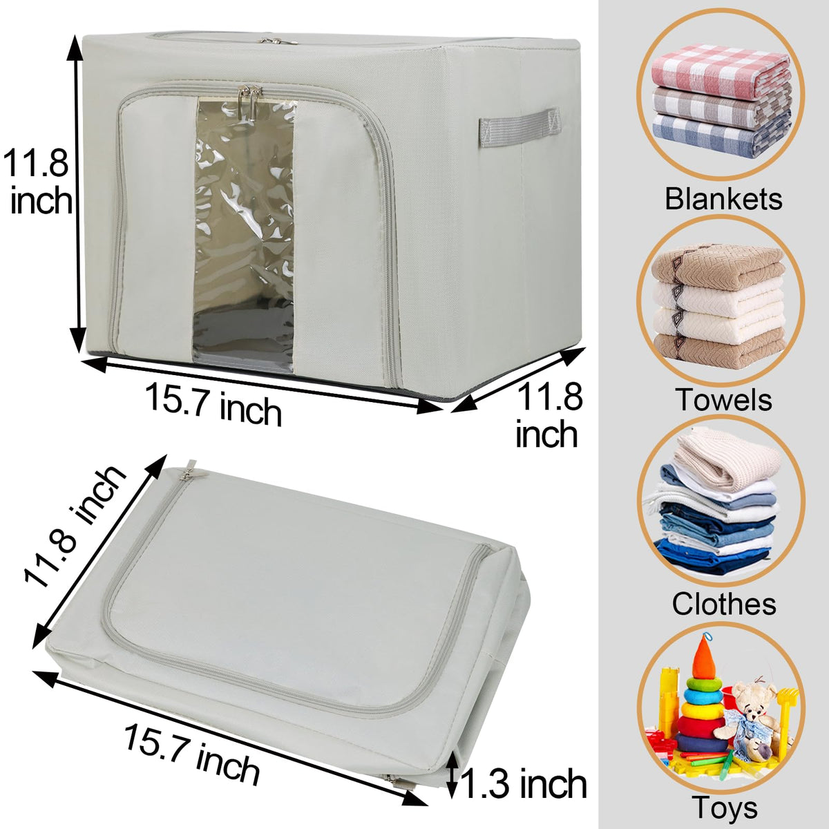 Fordonral closet organizer bins arranged for open shelf display.