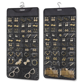 FOREGOER hanging jewelry organizer with 88 pockets for clear travel storage.