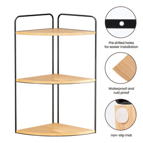 Forest Angle corner shelf assembled on vanity maximizes counter space