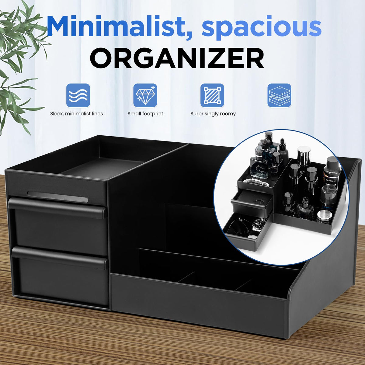 Forest Angle bathroom counter organizer provides ample space to declutter surfaces