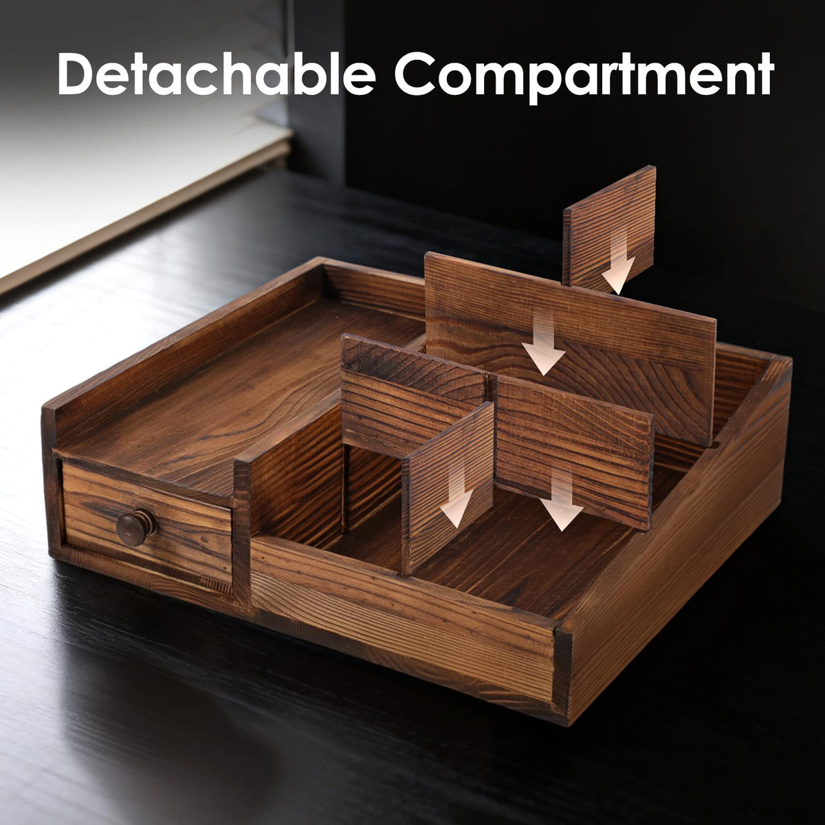 Forest Angle Bourbon Brown organizer on countertop keeps bathroom clutter at bay.
